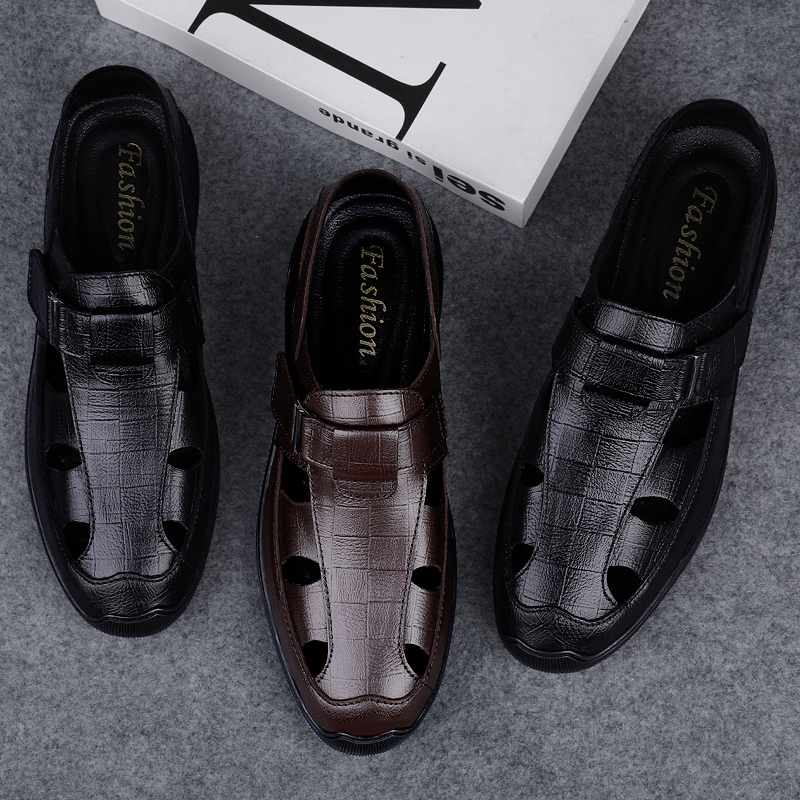 Summer Lightweight Business Sandals Men Outdoor Casual Flats Fashion Sandals Genuine Leather Beach Shoes Non-slip Sports Shoes