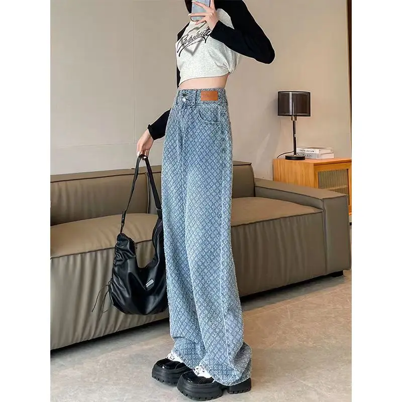 Women 2025 Vintage Denim Pants High-Waist Trousers Hollow Ripped Party Club new Loose Straight Jeans Bottoms 90s Aesthetic Streetwear