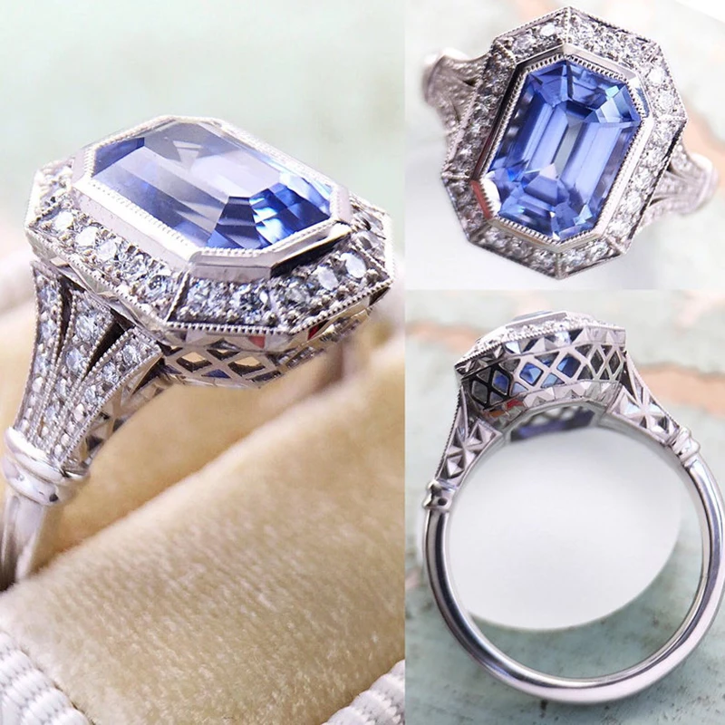 Huitan new Temperament Elegant Blue CZ Rings for Lady Wedding Bands Rings Sparkling Anniversary Gift 2025 Statement Jewelry 2023