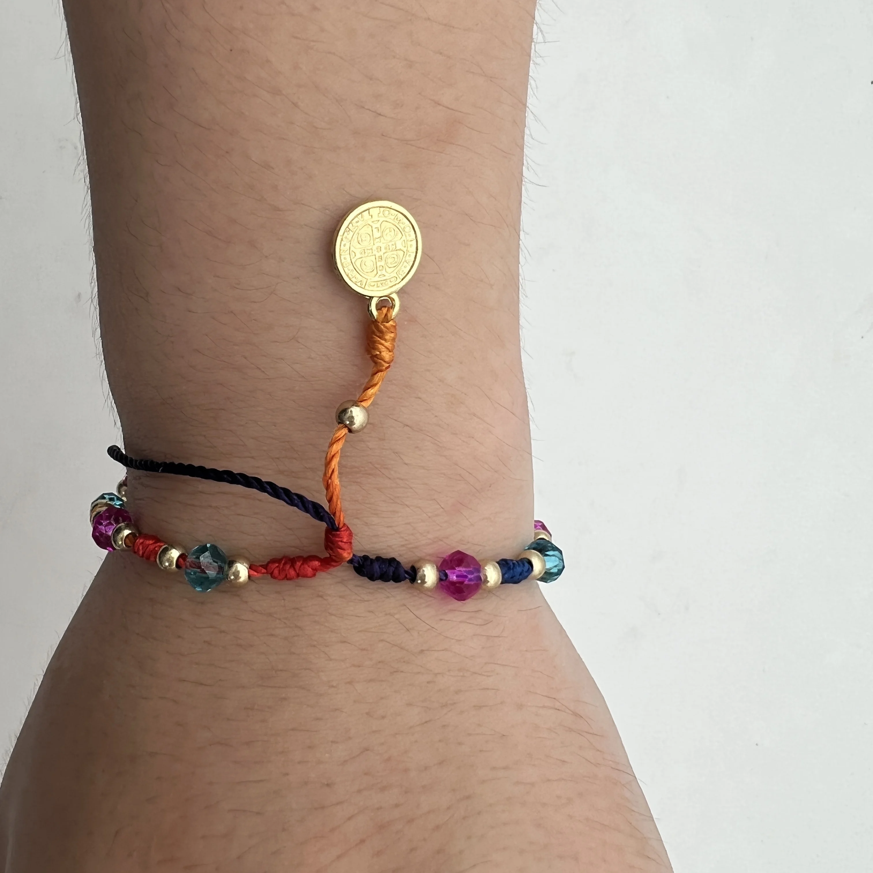 1PC Multi Colored Thread Cristal Beads Saint Benedict Pulsera De San Benito Adjustable Bracelet Prayer Gift for Women Men Girls