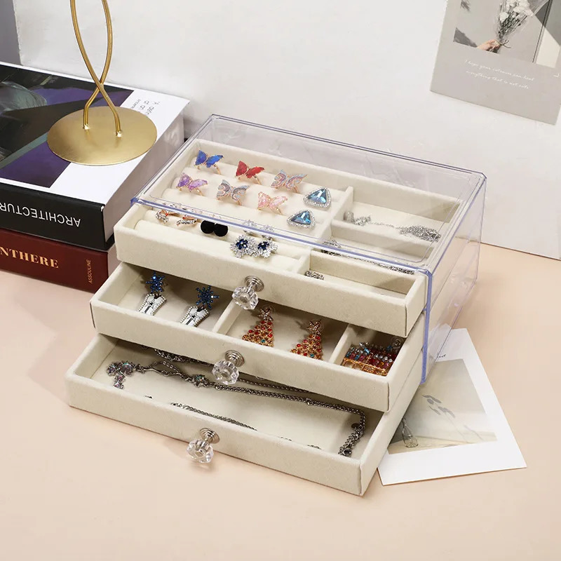 Three layers Plastic Jewelry Box Storage Display Ring Earrings Necklace Acrylic Organizer jewlery holder 240318