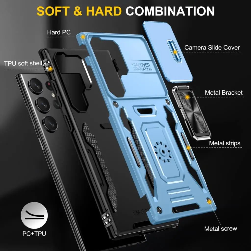 Ring Camera Cover Case For Samsung Galaxy S23 Plus S22 Ultra S20 S21 FE 5G Shockproof Magnetic Stand Phone Case With Car Holder