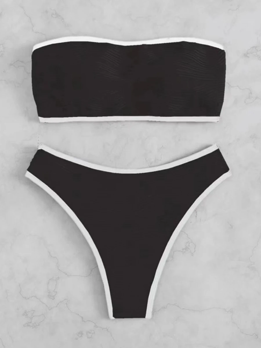 Sexy Bandeau High Waist Bikini new 2023 Women Triangle Swimsuit 2025 Detail Swimwear Padded Bathing Suit Female Solid Beachwear