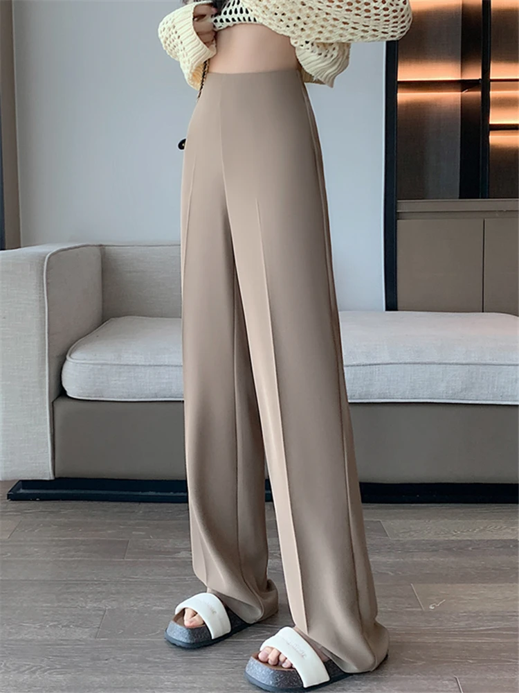 High Waist Khaki Suit Wide Leg Women's Full Pants Spring Summer new Female Elegant Minimalism Straight Loose 2025 Trousers 2023 New