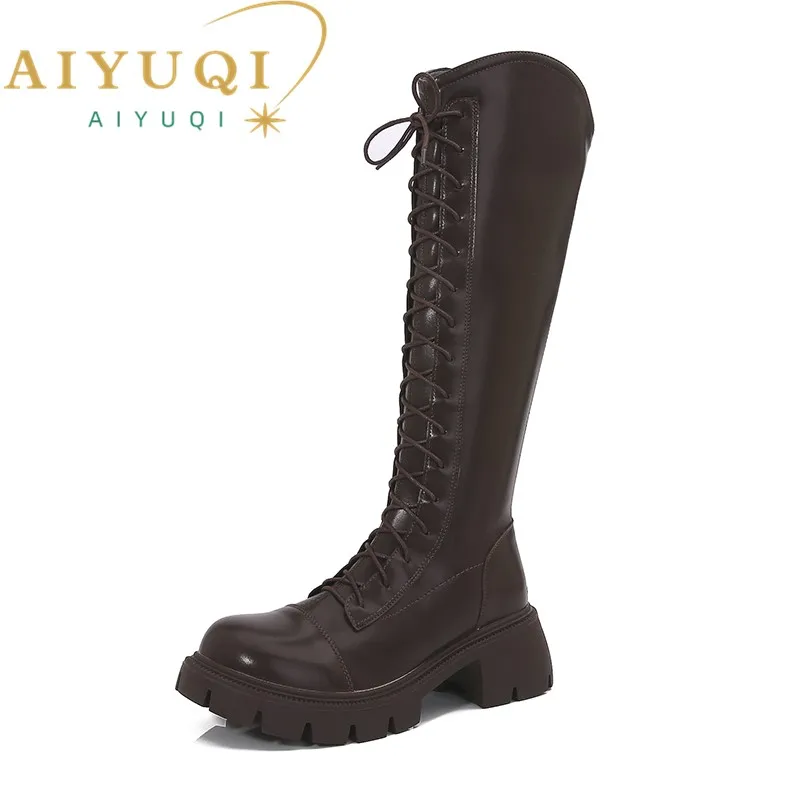 AIYUQI Long Boots Women Fall Winter 2024 New Stretch Lace High Boots Women Slim Platform British Style Female Knight Boots