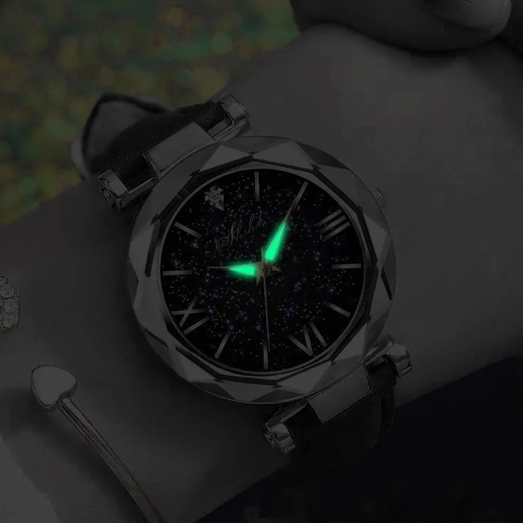 Top Brand Luxury Watch Women Stars Little Point Frosted Quartz Watch Leather Band Watch Analog Wrist Watch Ladies Reloj Mujer