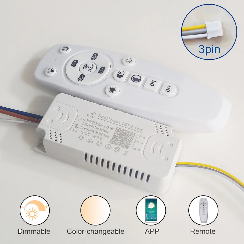 2.4G Intelligent LED driver remote control power new supply dimming&color-changeable 2025 transformer connect to LED tape(12-24-40-60W)X2