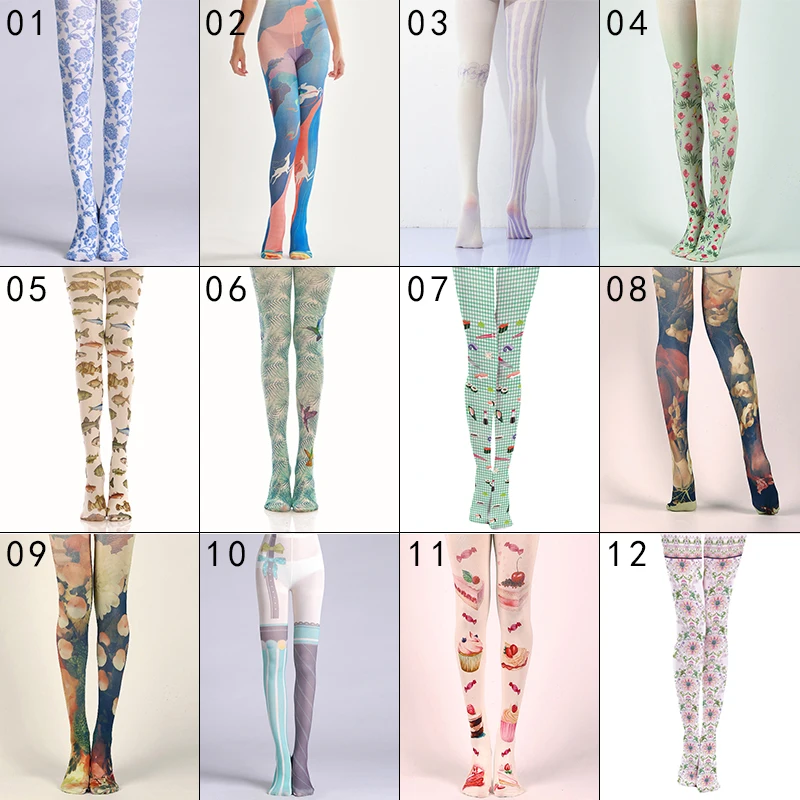 Sweet Lolita Print Pantyhose Sexy Japanese Harajuku Stretch Tights Women Y2K Girls Yoga Pants Tattoo Pantyhose Xmas Sotckings
