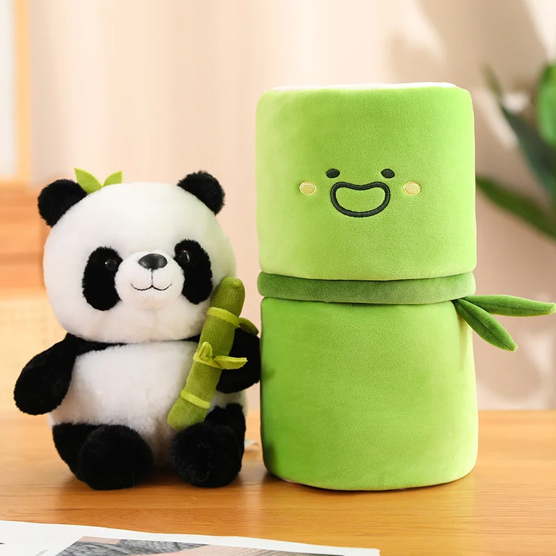 2023NEW 2in1 Bamboo Tube Panda Set Plush Toy Cute Plushies Stuffed Animal Bear Doll Reversible Design Children's Birthday Gift