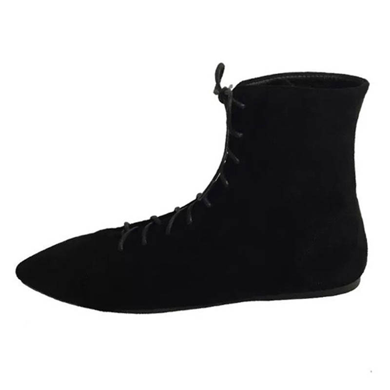 Winter Nubuck flock ankle botas plush lace up botines mujer pointed toe short riding boots trendy velvet flat chelsea boots 2020