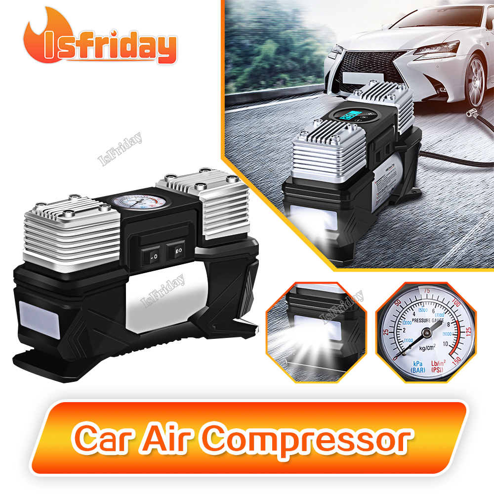 New 12V 180W Double Cylinder High Pressure Tyre Car Air Bike Pump Electric Digital Iator Tire Iator Compressor Auto 11ee0