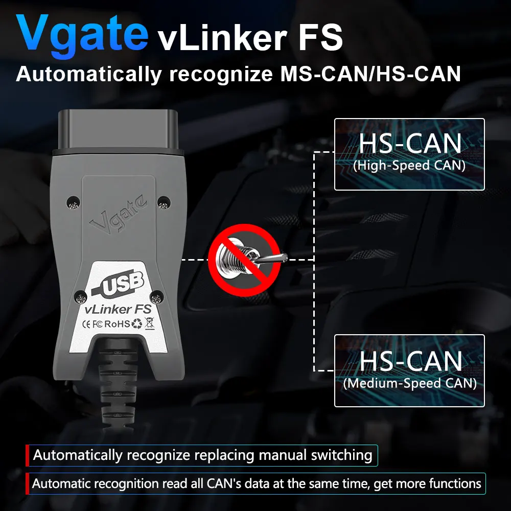 vLinker ELM327 Vgate FS For Ford FORScan HS MS CAN ELM 327 OBD 2 OBD2 Car Diagnostic Tools OBD Scanner Interface OBDII For Mazda smile