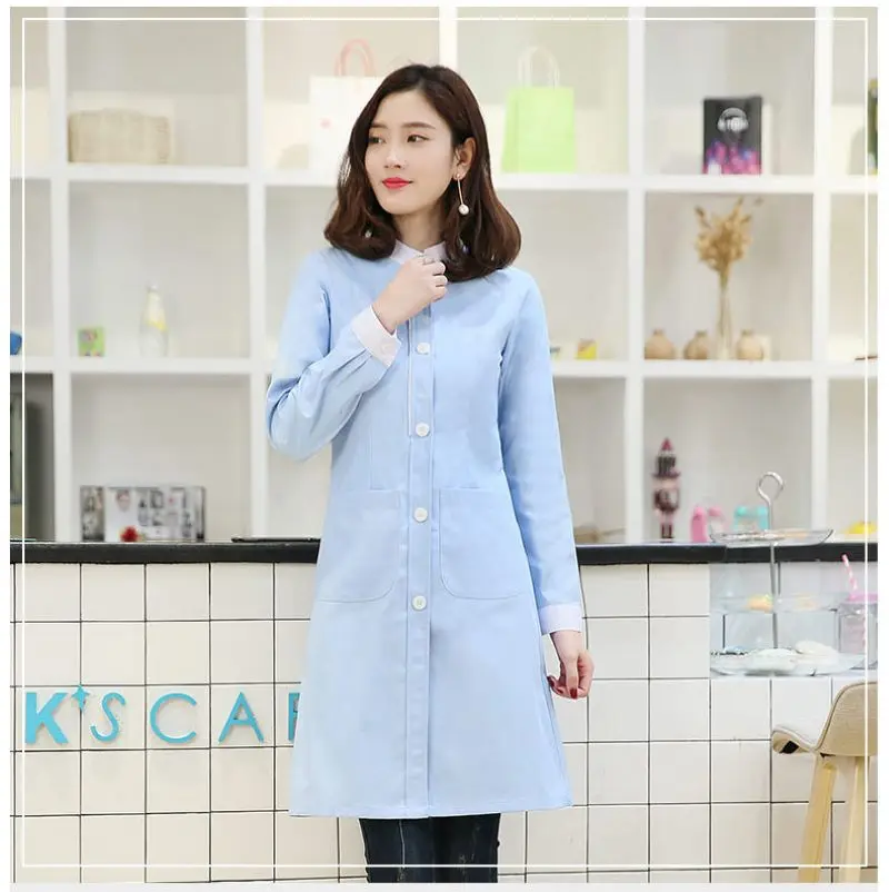 New Women's Winter Stand Collar Long Sleeve White Uniform Spa Dept. Clinic Doctor's Labtest Coat Slim Fit Overcoat