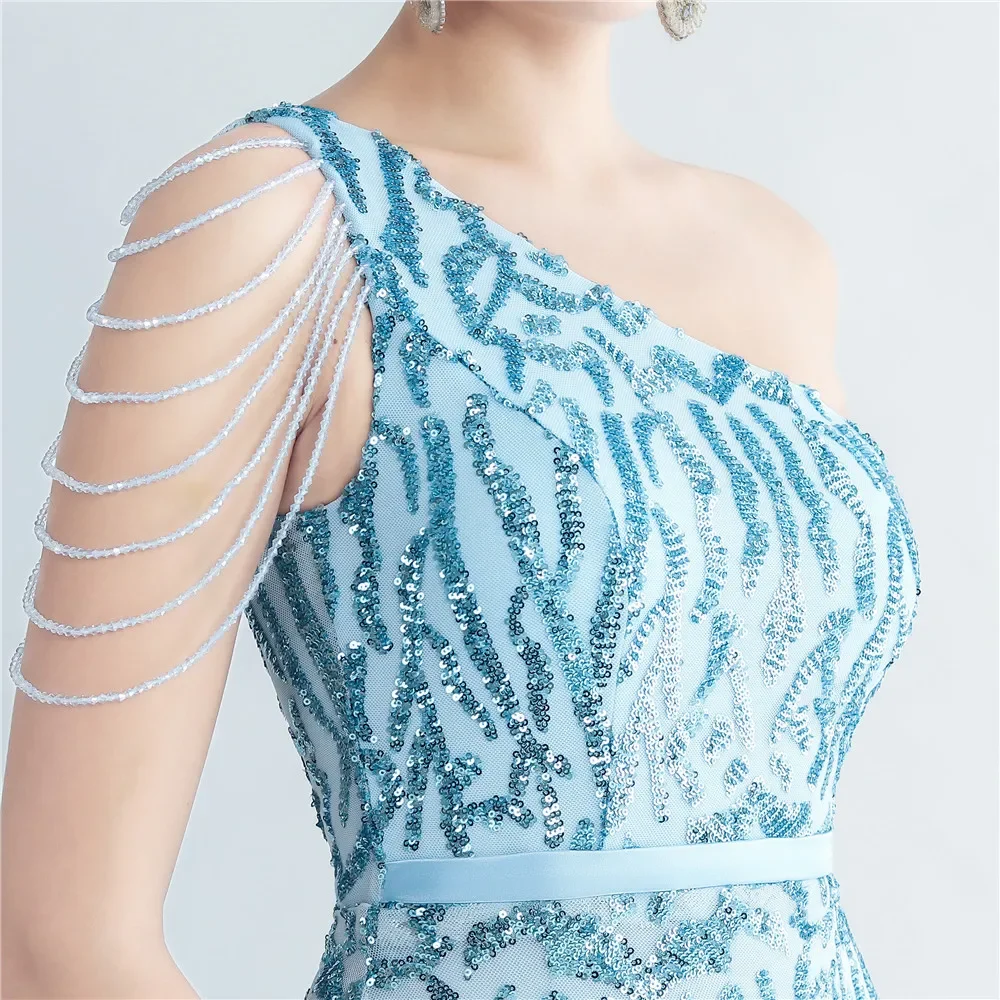 Luxury Elegant Chic Women Wedding Guest Special Events Bridesmaid Evening Dresses Sequin One Shoulder Split Silk Satin Elastic
