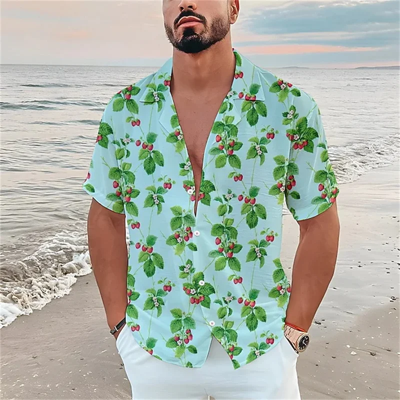 New 2025 men's Hawaiian shirt flower graphics 3D new printing light yellow short-sleeved cardigan clothes tropical beach T-shirt SX-5XL