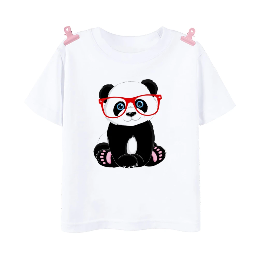 Cute Panda Printed Dinosaur T-shirt for Boys Girsl Summer Outfit Tops Kids new Casual 2025 T Shirt Kawaii Children Short Sleeve Clothes