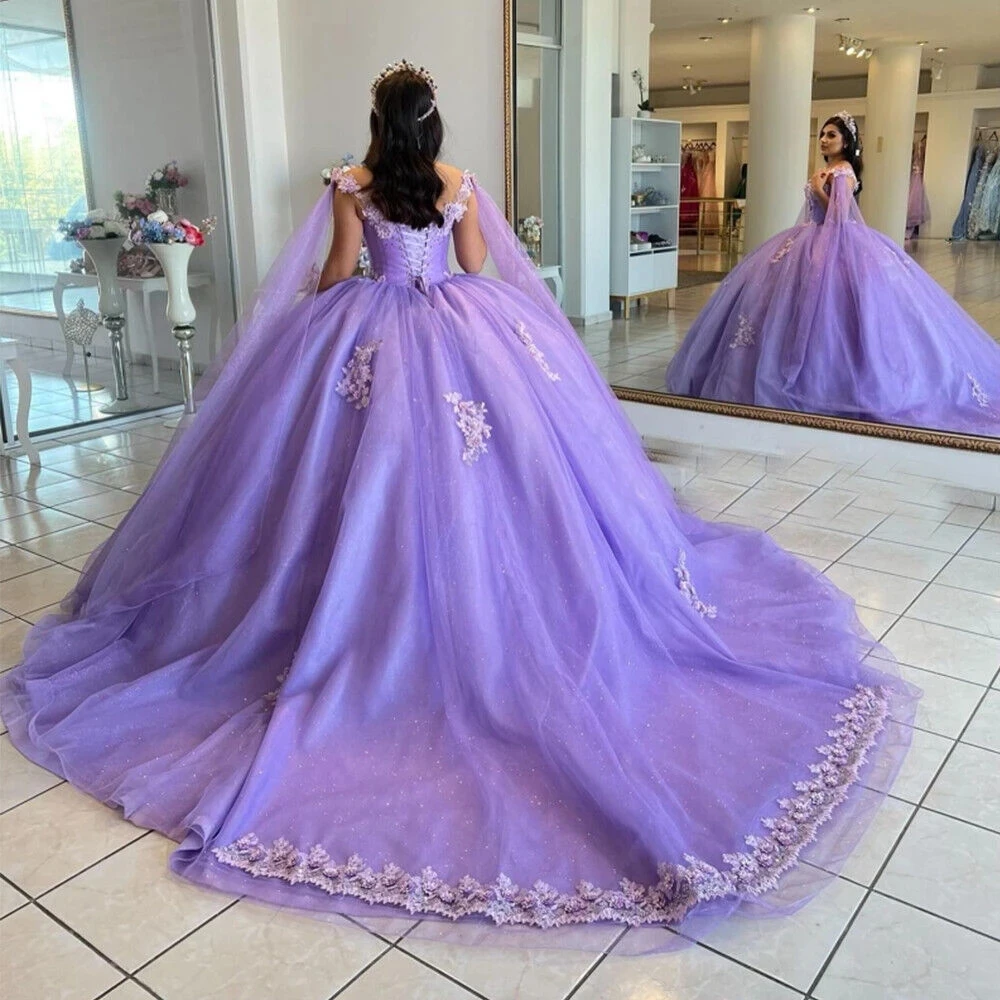 ANGELSBRIDEP Glittering Lilac Quinceanera Dresses With Cape Formal Birthday Party Ball Gown Vestidos De 15 Anosowns With Wrap