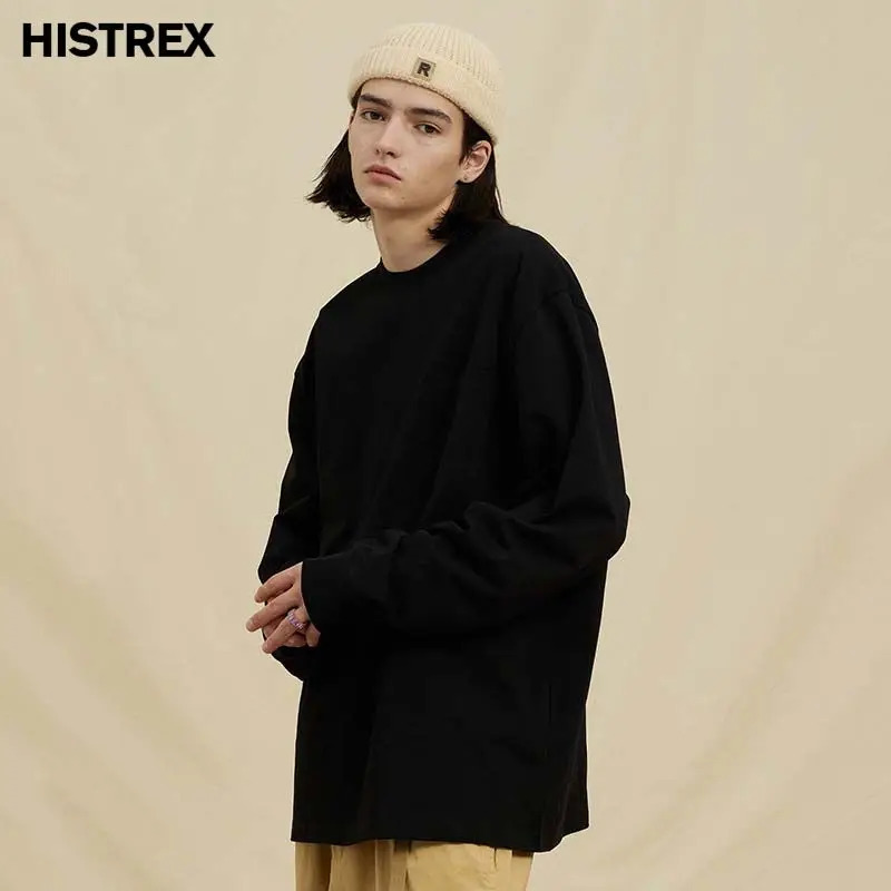 250 gsm 8.8 oz 100% Cotton Plain Long Sleeve T shirt With PocketSpring Fall Oversized Tee MenUnisex Loose Hip Hop Tshirt Women 240319