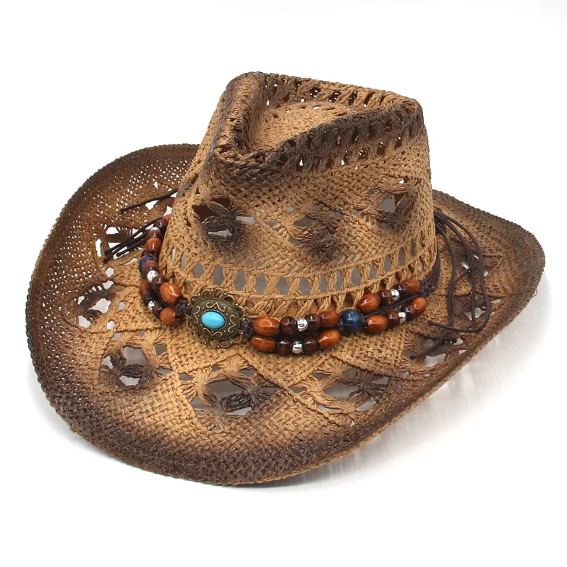 Summer Men Women Straw Hollow Handmade Western Cowboy Hat Elegant Cowgirl Outdoor Travel Jazz Beach Sun Hat sombreros de vaquero