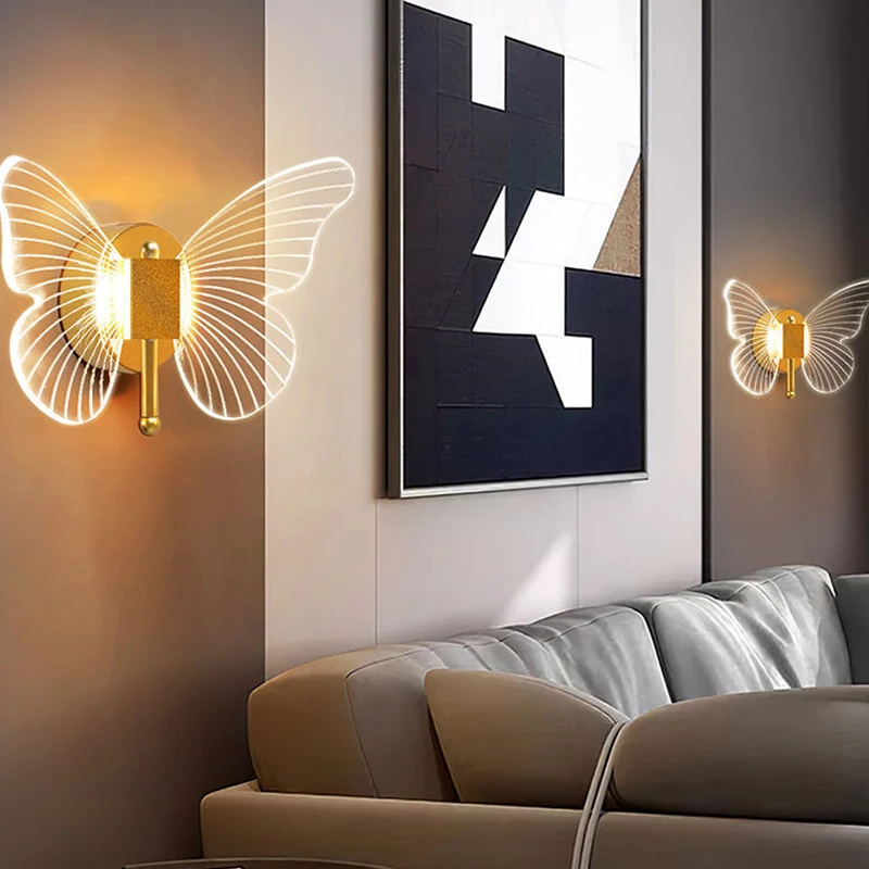 Modern Transparent Butterfly Lights Led Wall Lamp for Dining Room Bedside Corridor Staircase Lustre Home Decorative Lamp