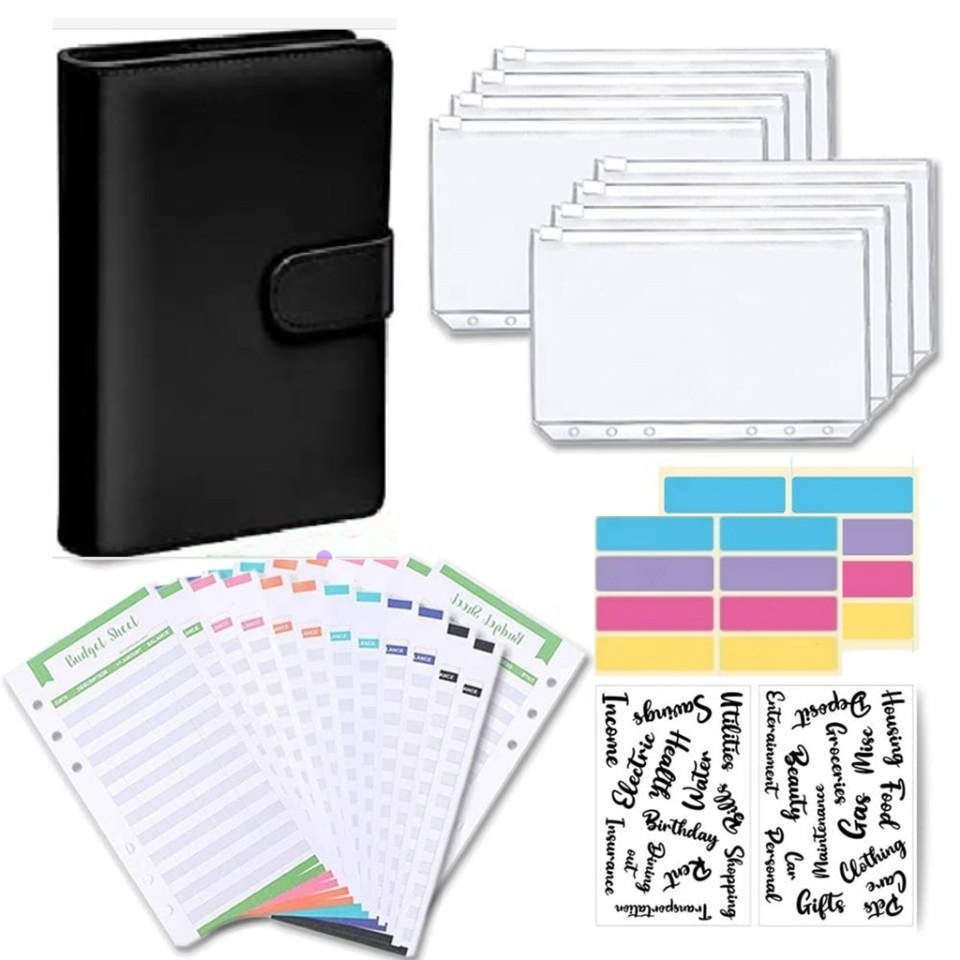 Leather Budget Binder With Cash Envelopes Pockets Zip Small French Budget Pouch Binder For Saving Money A6 Planner Organizer
