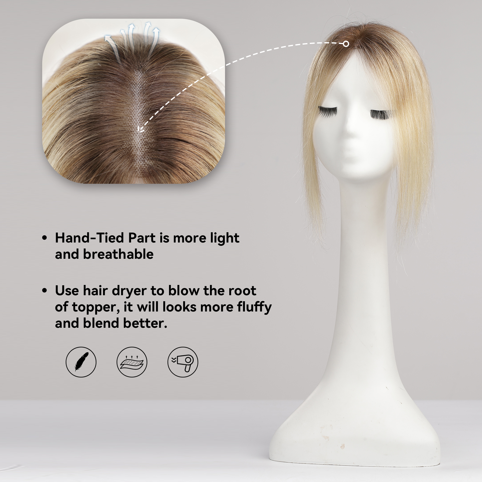 Brown Blonde Ombre 100% Remy Human Hair Toppers for Women 12 Inch Straight Middle Part Human Hair Piece Silk Base Clip in Topper