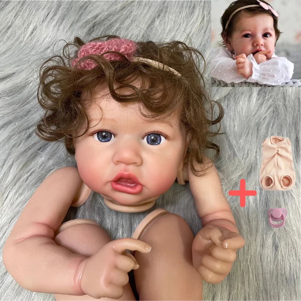 22Inch 2025 Already Painted Reborn Doll Kit Saskia Hand-rooted Hair With Cloth Body and Blue Eyes Unassembled DIY new Doll Parts Toy