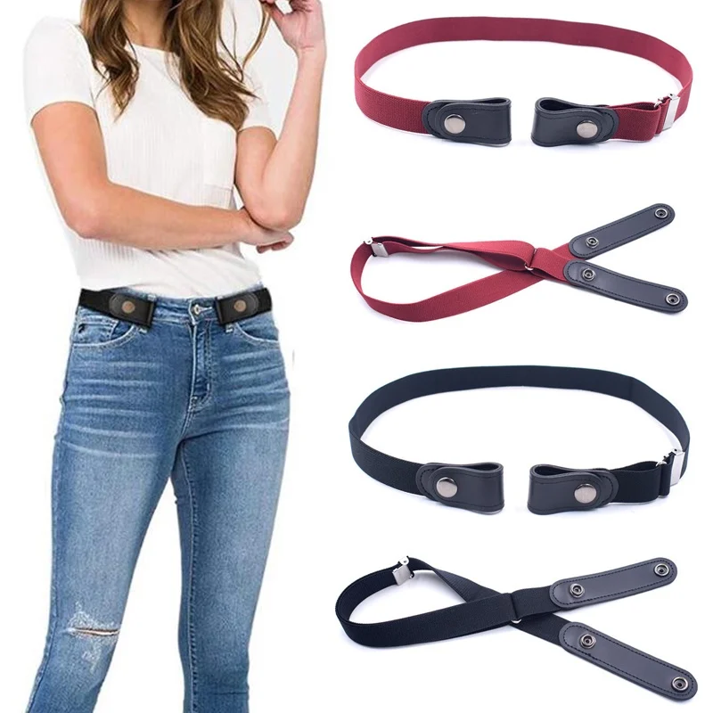 No Buckle Invisible Stretch Belts for Women Girls Jeans Pants Women's Adjustable Elastic Buckle-free No Show Waist Belt