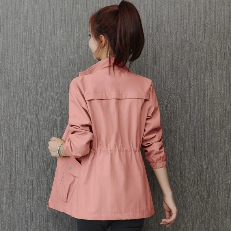 2023 2025 New new Spring Autumn Trench Coat Women's Windbreaker Slim Stand-Collar Solid Outwear Ladies Short Casual Outwear Tops Lining