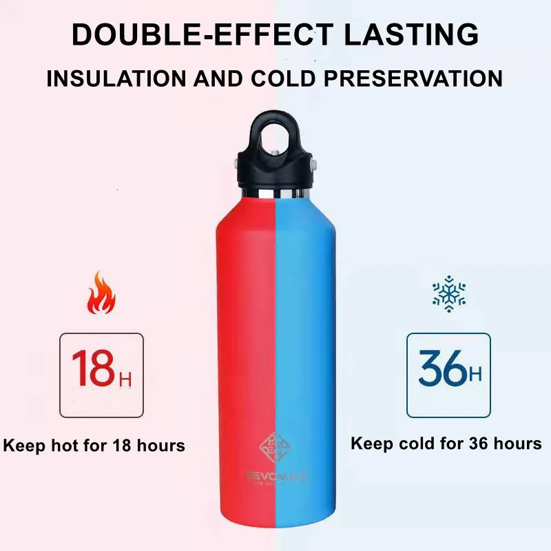 REVOMAX 32oz Insulated Sport Thermos Bottle Vacuum Flask With No Screw Lid Outdoor Sport Water Bottle Stainless Steel Thermal Mu 240325