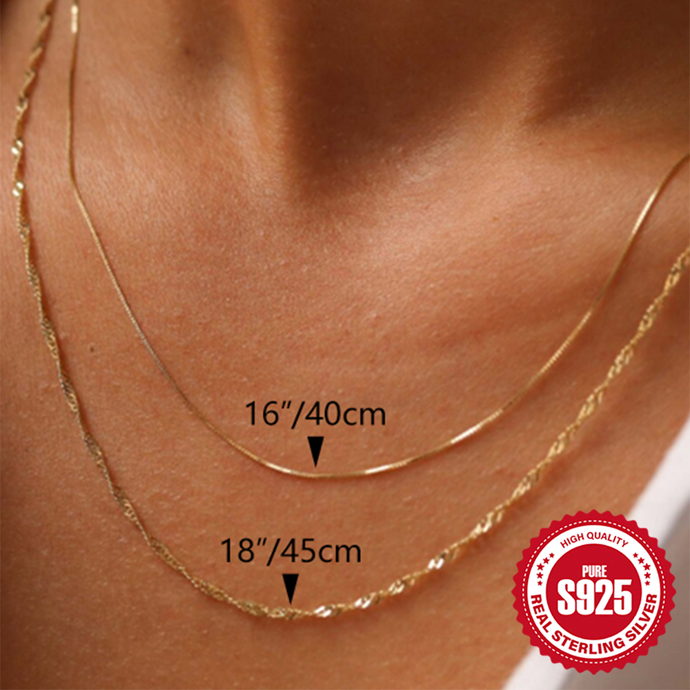 AIDE Sterling Sier 40/45cm 7 Types Chain Pure Necklace Shiny Snake Water Wave Fish Lip Chain For Men Women 18 Gold Necklac 00dbd 5 91912