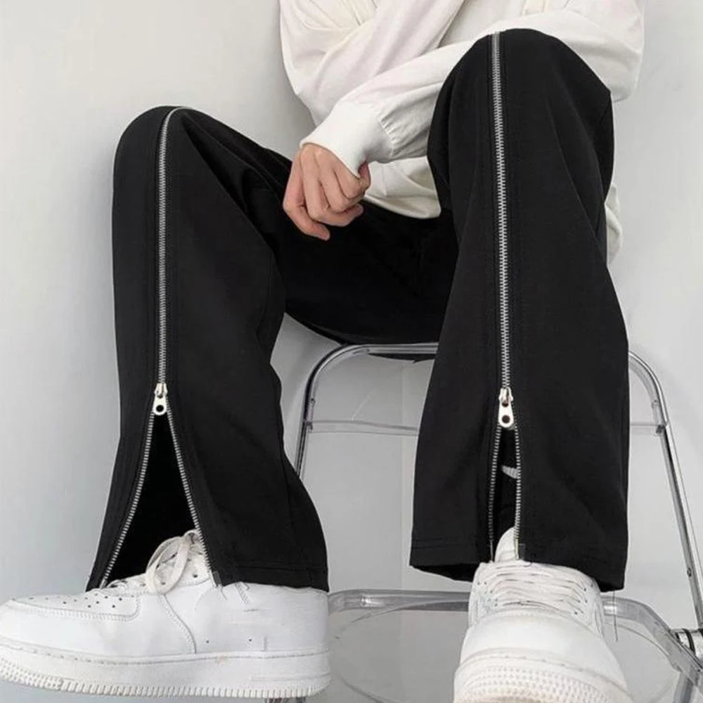 Korean Zipper Design Trendy Men Straight Pants Casual Chic Black Trousers new 2025 Personalized Trendy High Street Male