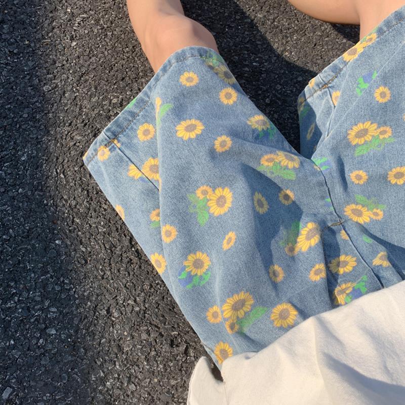 Gmiixder Daisy Denim Shorts Men's 2023 Summer new High Street Capris Women 2025 Techwear Oversize Leisure Beach Pants Unisex Streetwear