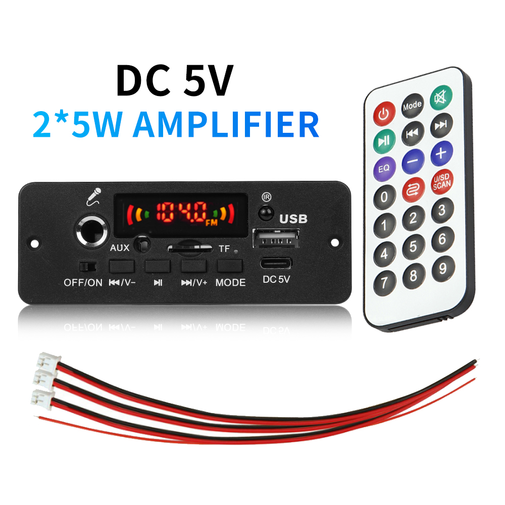 2*3W Amplifier DIY MP3 Decoder Board DC 10W Bluetooth Music Player Car FM Radio Module Microphone TF USB Handsfree Call Record