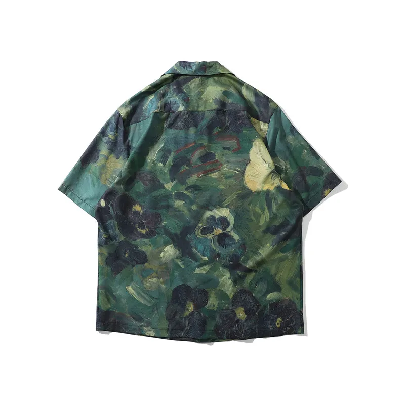 Flower Oil Painting Mens Shirt 2023 Summer Light Weight Material Shirts Man Male Top