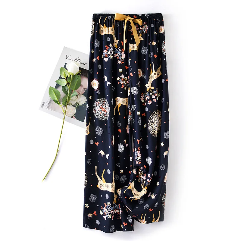 New Korean Pants Women 2025 Summer Ankle-Length Pants Trousers new Home Clothes Loose Wide Leg Pants Girls Casual Flower Print Sweatpants