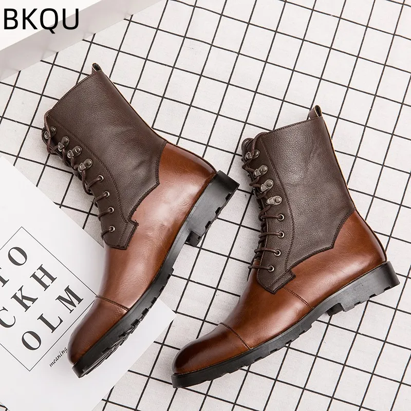 Men's Trendy High-top Boots Motorcycle Boots Leather Boots Non-slip Low-top Thick-soled Elastic Outdoor Wear-resistant Fashion