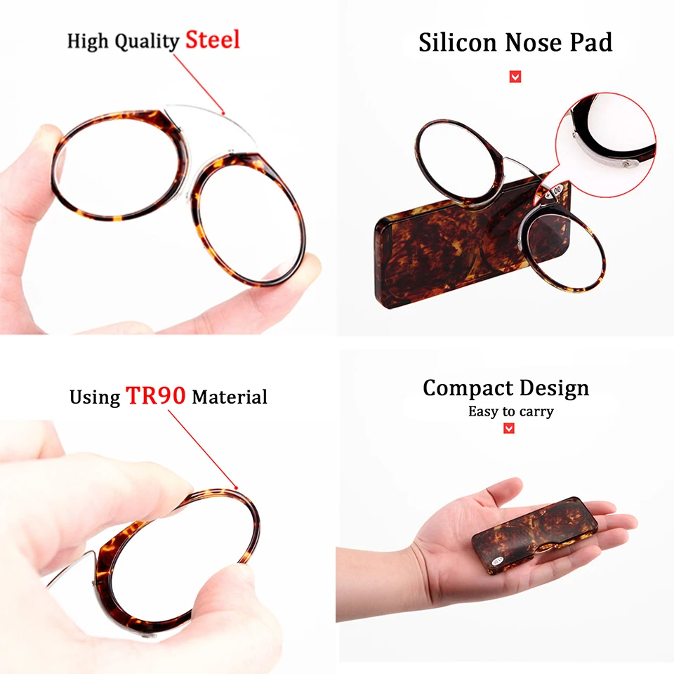 NONOR TR Clip Nose Bridge Mini Reading Glasses 1.0 To 3.5 Portable Presbyopic Glasses With Case