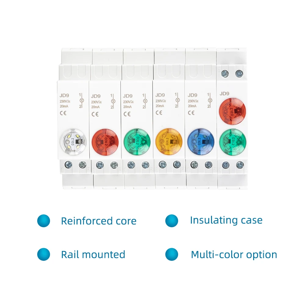 Din Rail Mount LED Signal Lamp Series AC/DC 24V 220V Indicating Pilot Lights JD9