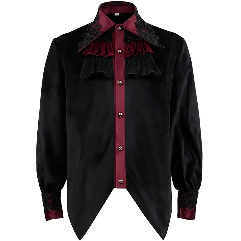 Mens Black Ruffled Pirate 2025 Shirts Vampire new Renaissance Victorian Steampunk Gothic Medieval Long Sleeve Shirt Men Halloween Costume
