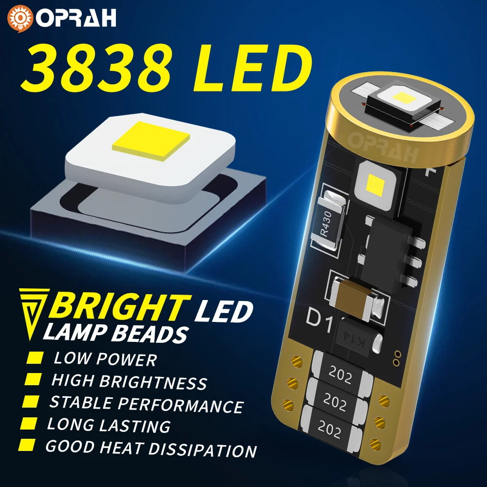 Oprah 2pcs T10 LED W5W Car Light Interior Lighting Vehicle Accessories Canbus No Error For Dome Reading Signal Lamp Side Parking