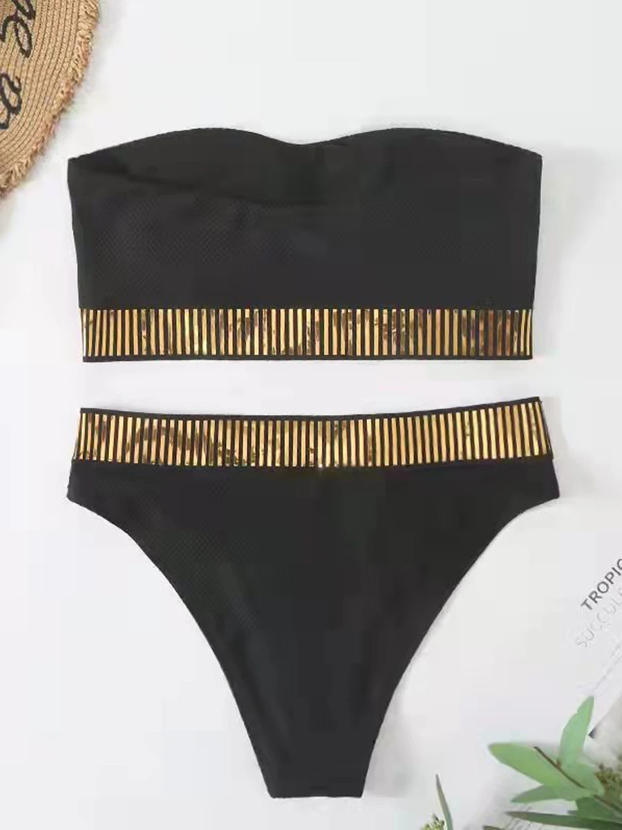 Sexy Bandeau High Waist Bikini new 2023 Women Triangle Swimsuit 2025 Detail Swimwear Padded Bathing Suit Female Solid Beachwear