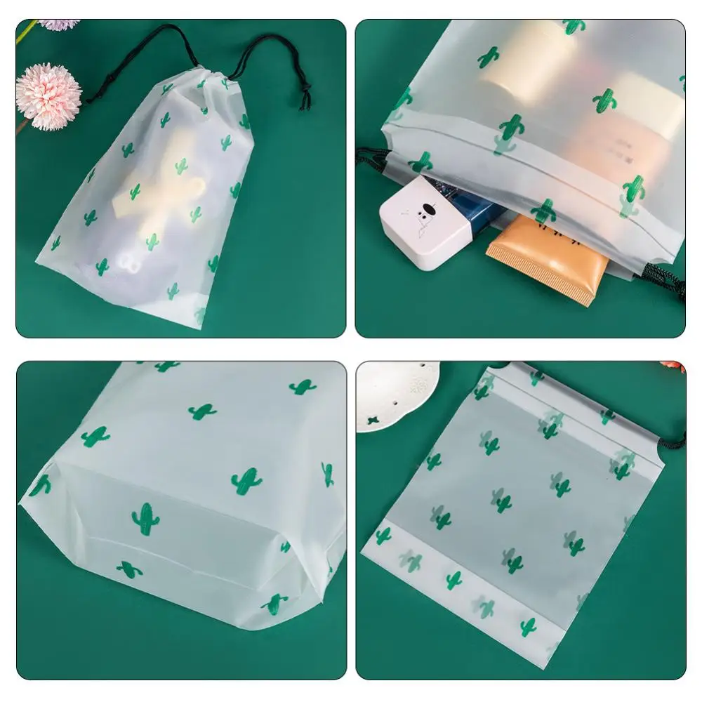 Cute Travel Cosmetic Bag Portable Drawstring Storage Bag Transparent Toiletry Wash Kit Storage Pouch Women Makeup Case Anti-dust