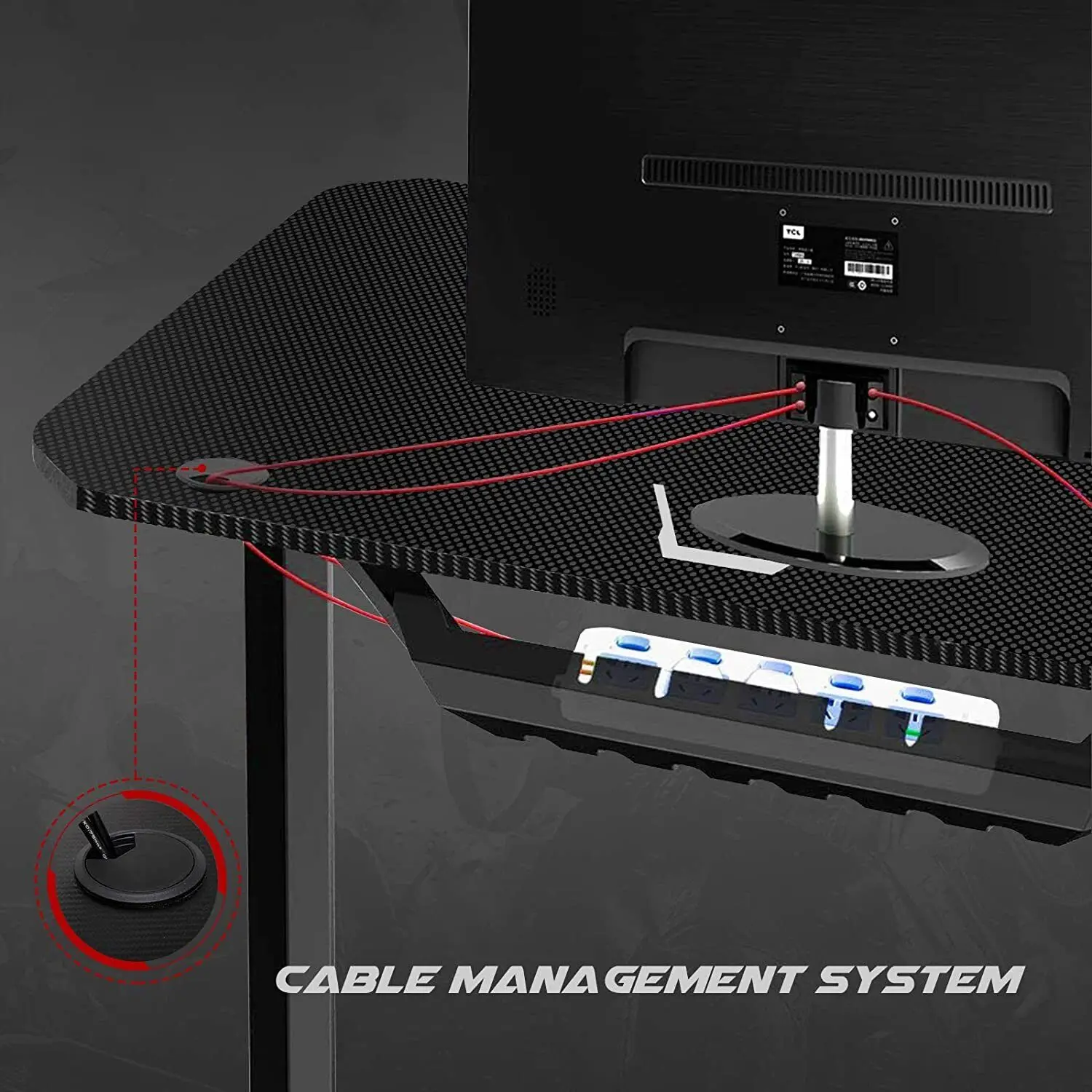 AuAg Gaming Table 140 cm, Large Gaming Desk for PC Ergonomic Gamer Table, Black Computer Desk with Cup Holder and Headphone Jack