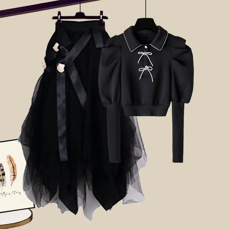 Large Size Women's new Spring Autumn Suit Women's Outfits 2 Piece 2025 Sets 2023 New Korean-style Long-sleeved Tops Skirt Two-piece Set