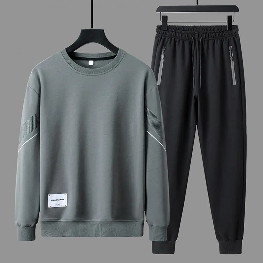 2Pcs/Set Men Autumn Winter Casual Sport Tracksuit O-neck Long Sleeve Sweatshirt Tops Elastic Waist Drawstring Jogger Pants Set
