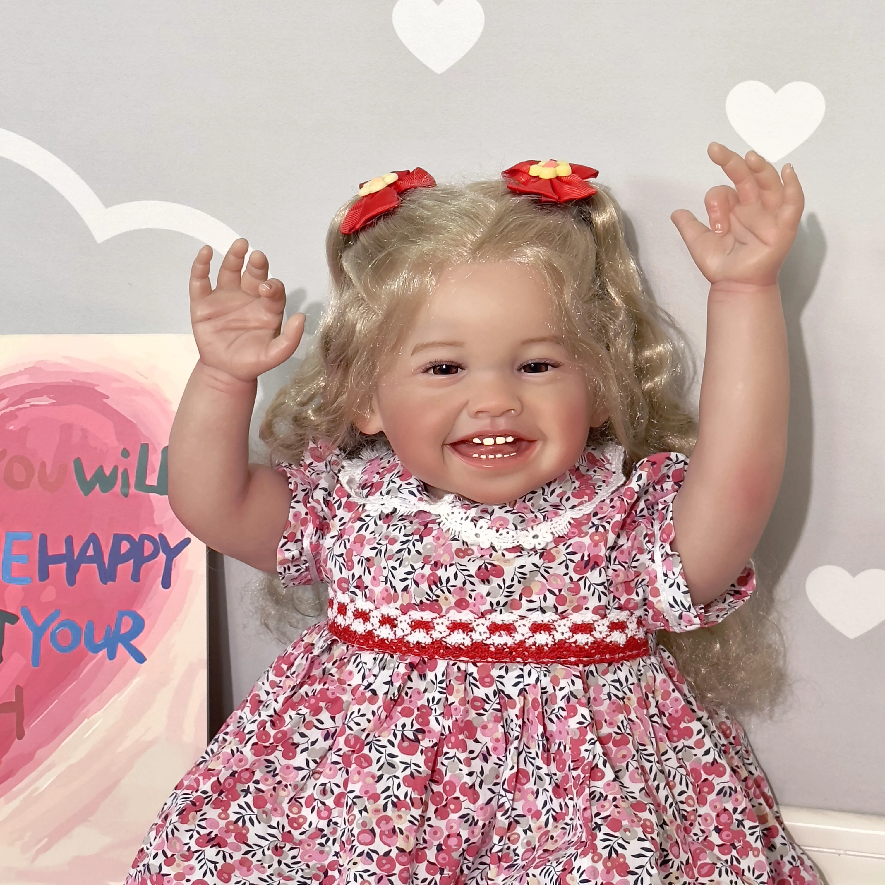 24inch Mila Reborn Toddler Happy Baby with Rooted Long Hair Lifelike 6month Baby Size Collectible Art Doll