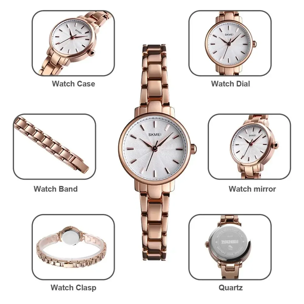 SKMEI 1410 Luxury Quartz Women Watch Ladies Versatile Steel Waterproof Elegant Women's Wristwatches Girl Clock 1252 Reloj mujer