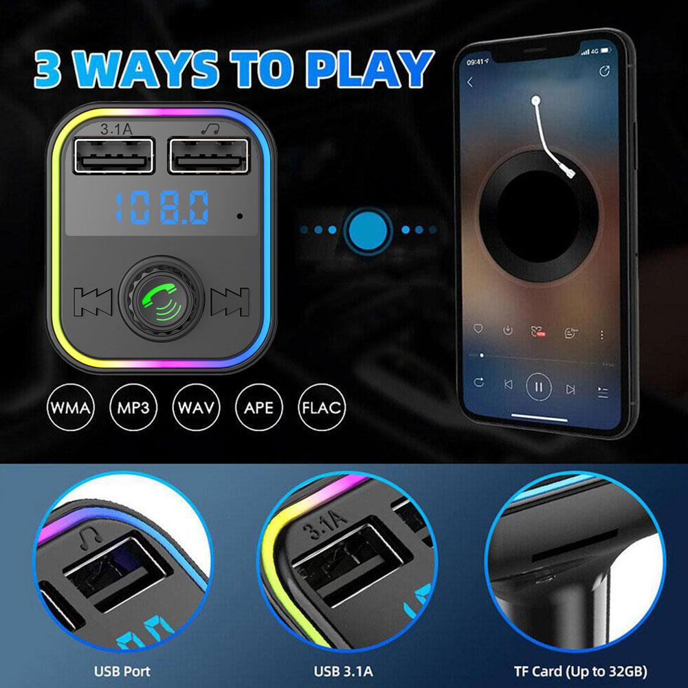 Car Bluetooth 5.0 FM Transmitter PD Type-C Dual USB Ambient Light Charger Player Modulator MP3 Fast 3.1A Handsfree Colorful Q1K4 ecdec 4a5eb