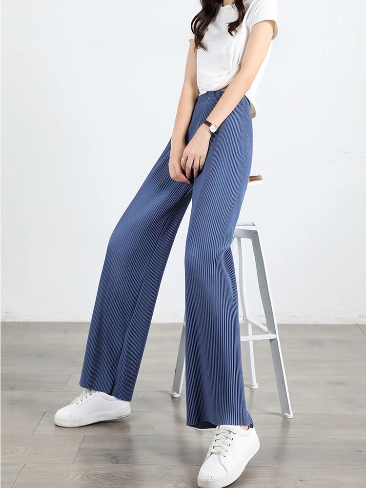 Black Wide Trousers for new Women Summer High Waist 2025 Knitted Pants Green Straight Ankle-length Women's Joggers Baggy Pants Sweatpant